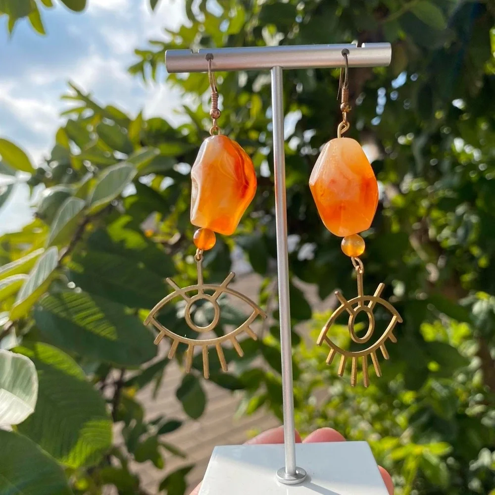 Gold and Orange Eye is Drop Earrings